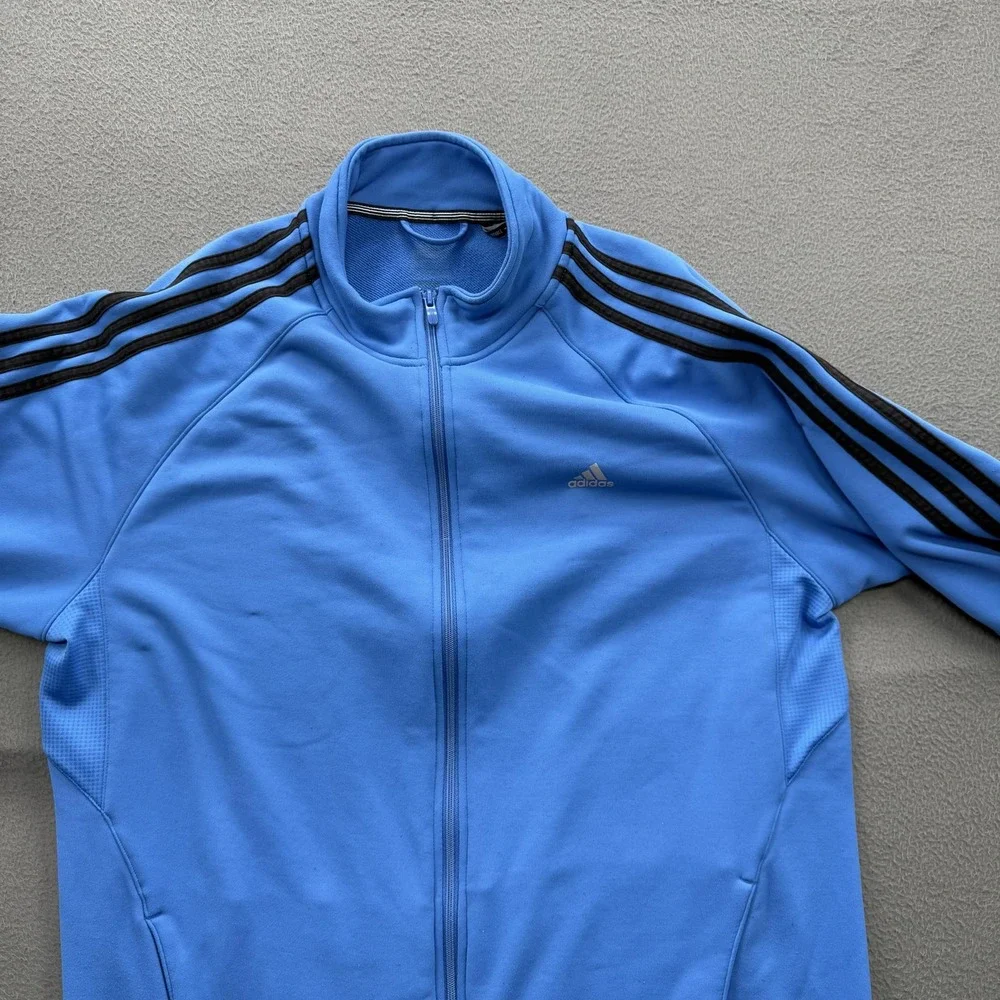 Adidas Track Jacket Mens 2XL Blue 3-Stripes Full Zip Stand Collar Athletic